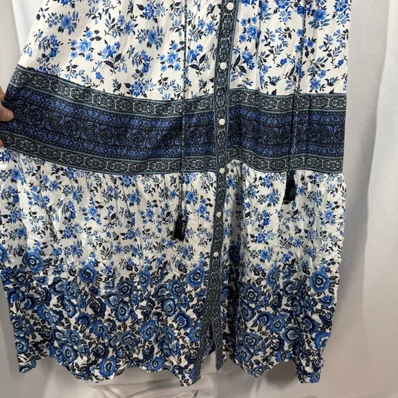 FP To Love | Maxi Dress Boho Blue Floral White Button Down Women’s Size Small - Picture 7 of 13